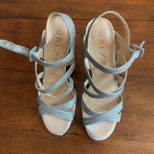 Unisa silver fabric heels